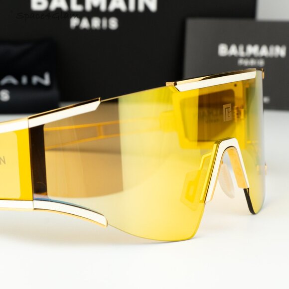 Balmain Women Sunglasses Gold Bronze Mirror Mask FLECHE BPS-138B-141 BRAND NEW - Picture 4 of 15